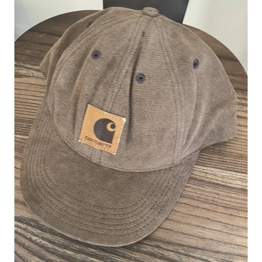Vintage Carhartt Hat Mens Snapback Brown Leather Patch Canvas Made In USA